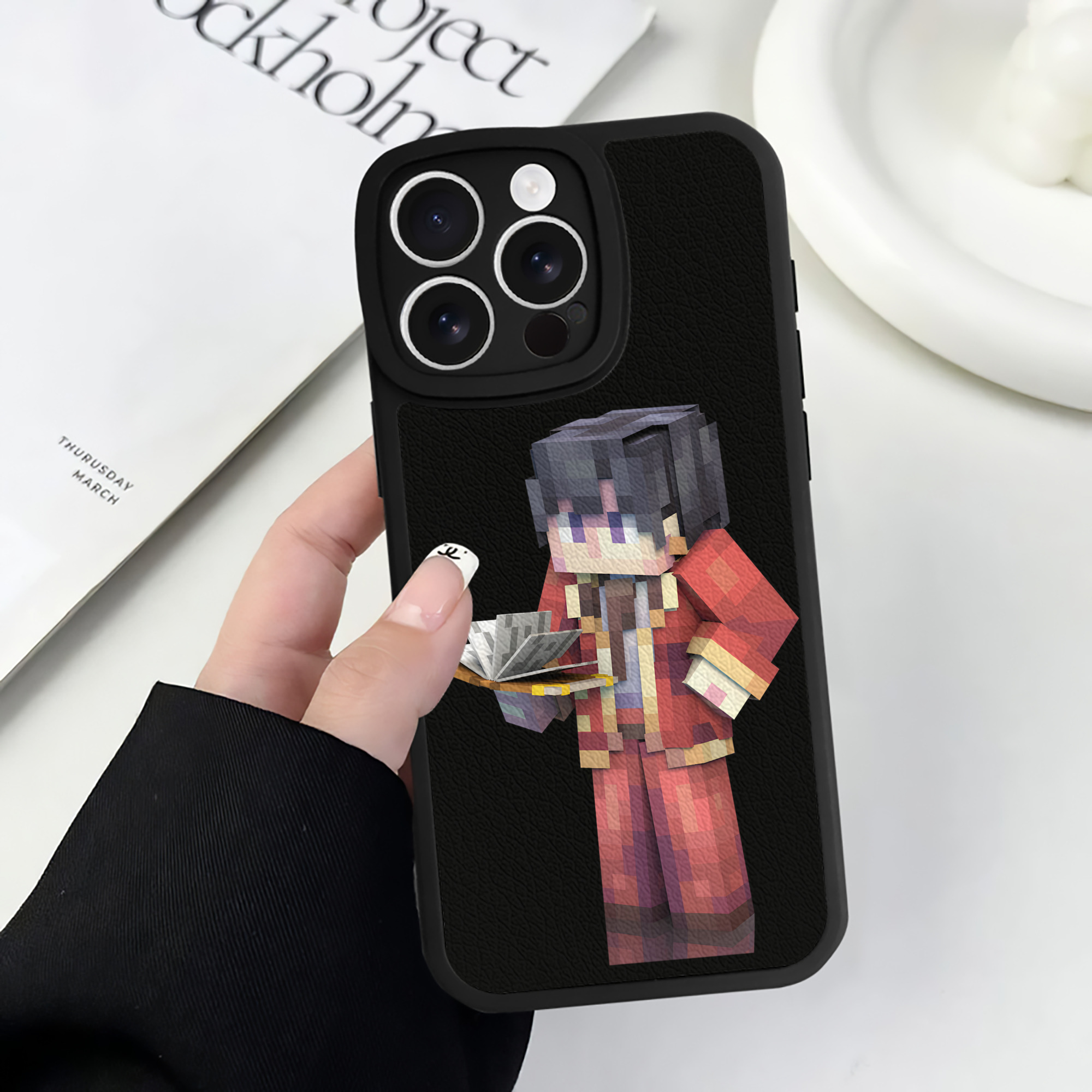 （画像用） マインクラフト ブロックの世界 Minecraft MC Block world 【iPhone 16シリーズ対応】シリコンスマホケース（レザー調） 材質：シリコン